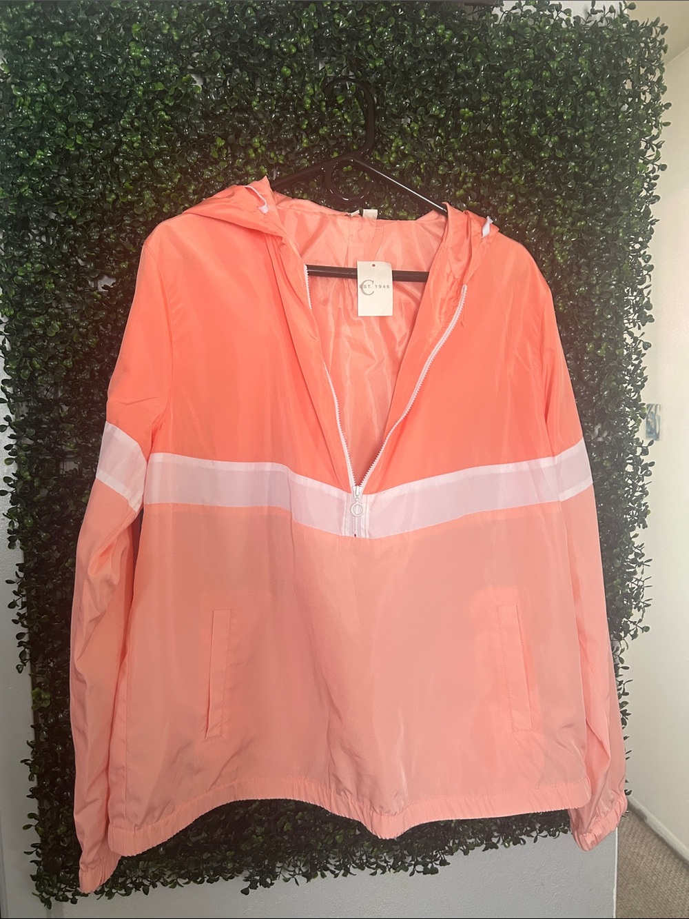 Colorblock Hooded Anorak Jacket - Coral & Light Pink